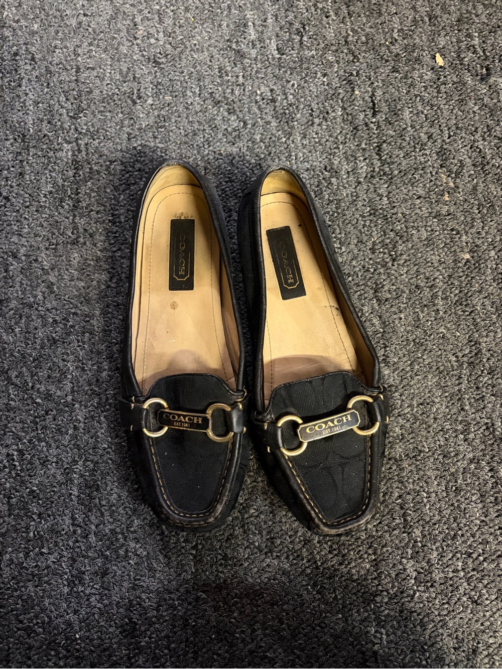 Coach Black Canvas & Leather Bit Loafers with Gold Hardware